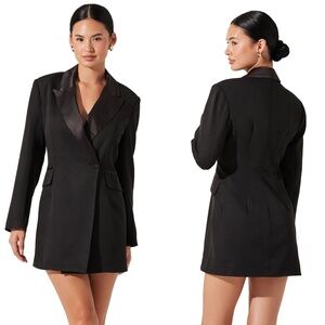 NEW ASTR The LABEL Black TUXEDO Blazer FAUX Pockets COCKTAIL Mini DRESS L
